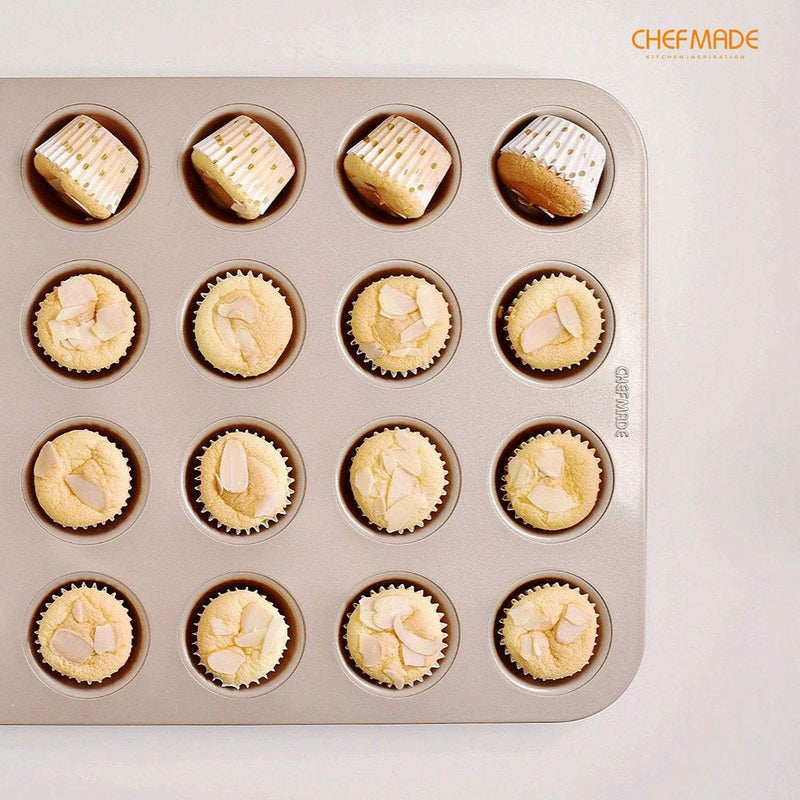 CHEFMADE Mini Muffin Pan, 20-Cavity Non-Stick Tiny Cupcake Pan Bakeware for Oven Baking (Champagne Gold) - Image 5